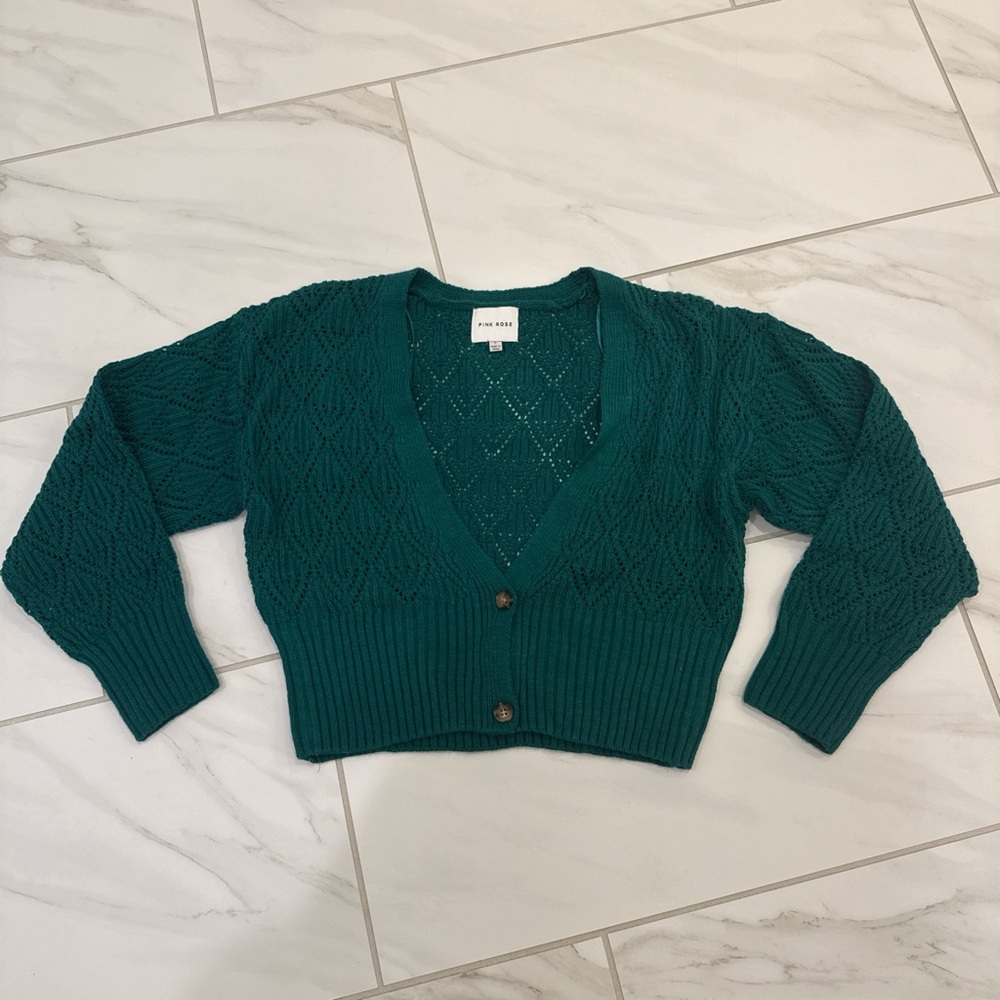 Pink Rose Forest Green Women's Cardigan
